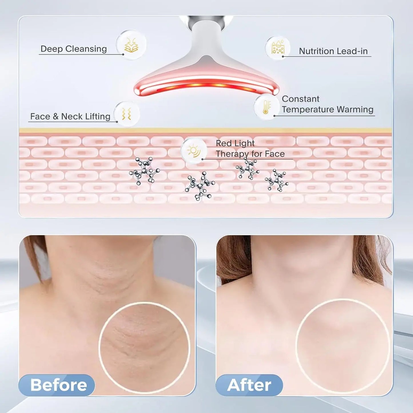 EMS Red Light Face and Neck Lifting, Wrinkle Remover, Tightening Massager