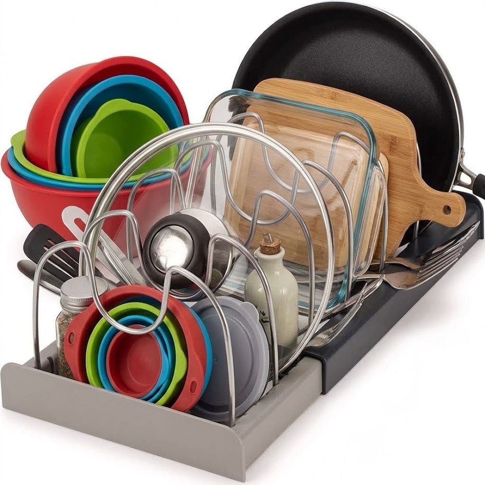 Expandable Pot and Lid Organizer Support