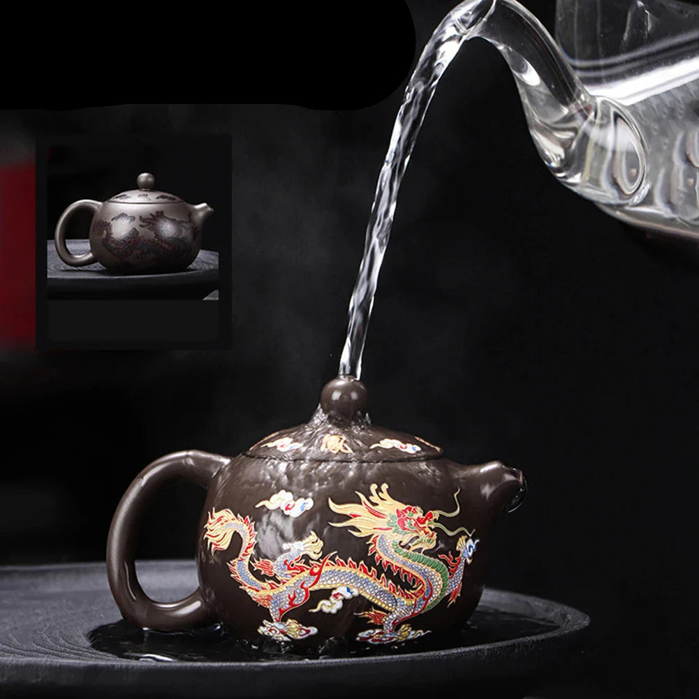 Purple Clay Teapot with Dragon and Phoenix Details