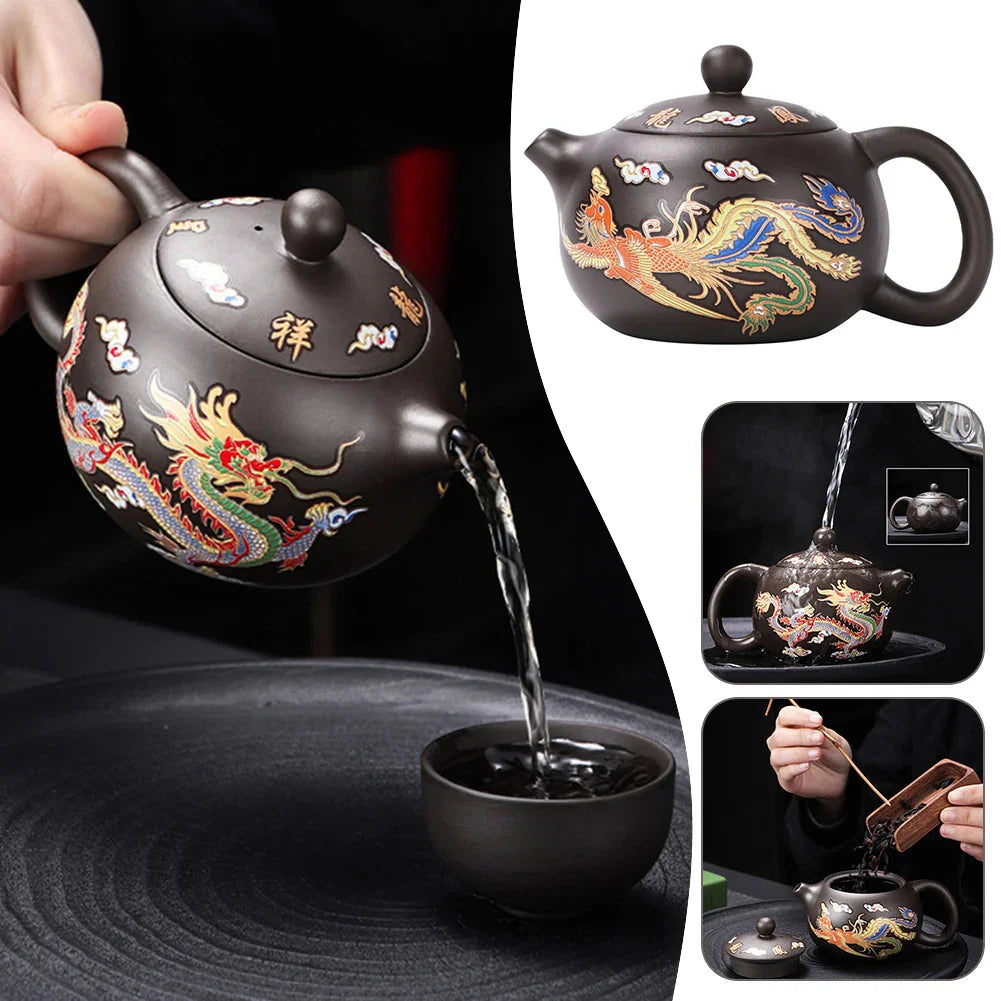 Purple Clay Teapot with Dragon and Phoenix Details