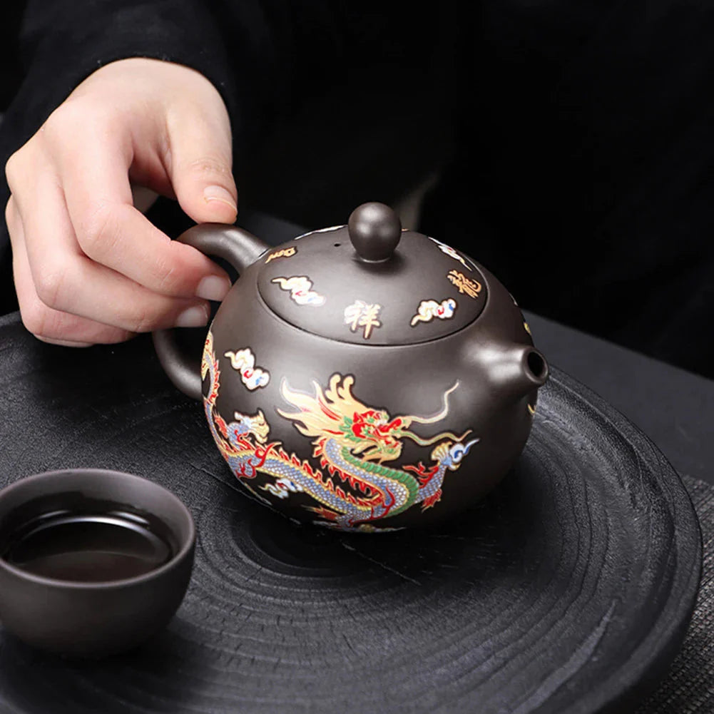 Purple Clay Teapot with Dragon and Phoenix Details