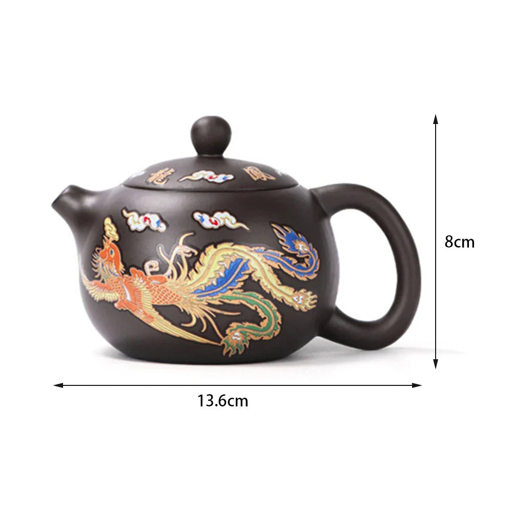Purple Clay Teapot with Dragon and Phoenix Details