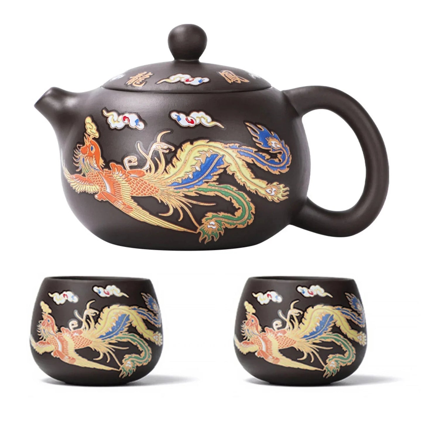 Purple Clay Teapot with Dragon and Phoenix Details