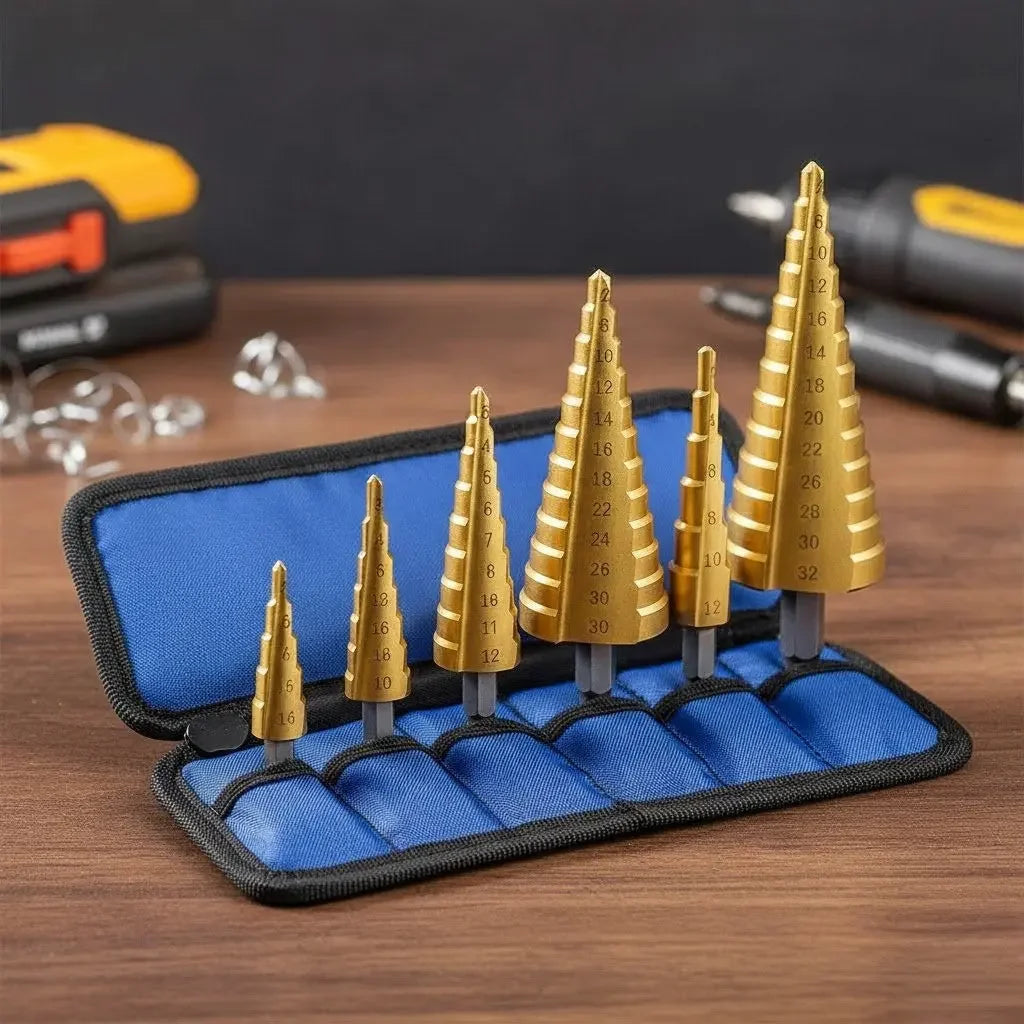 Complete Set of 6 Titanium Step Drill Bits
