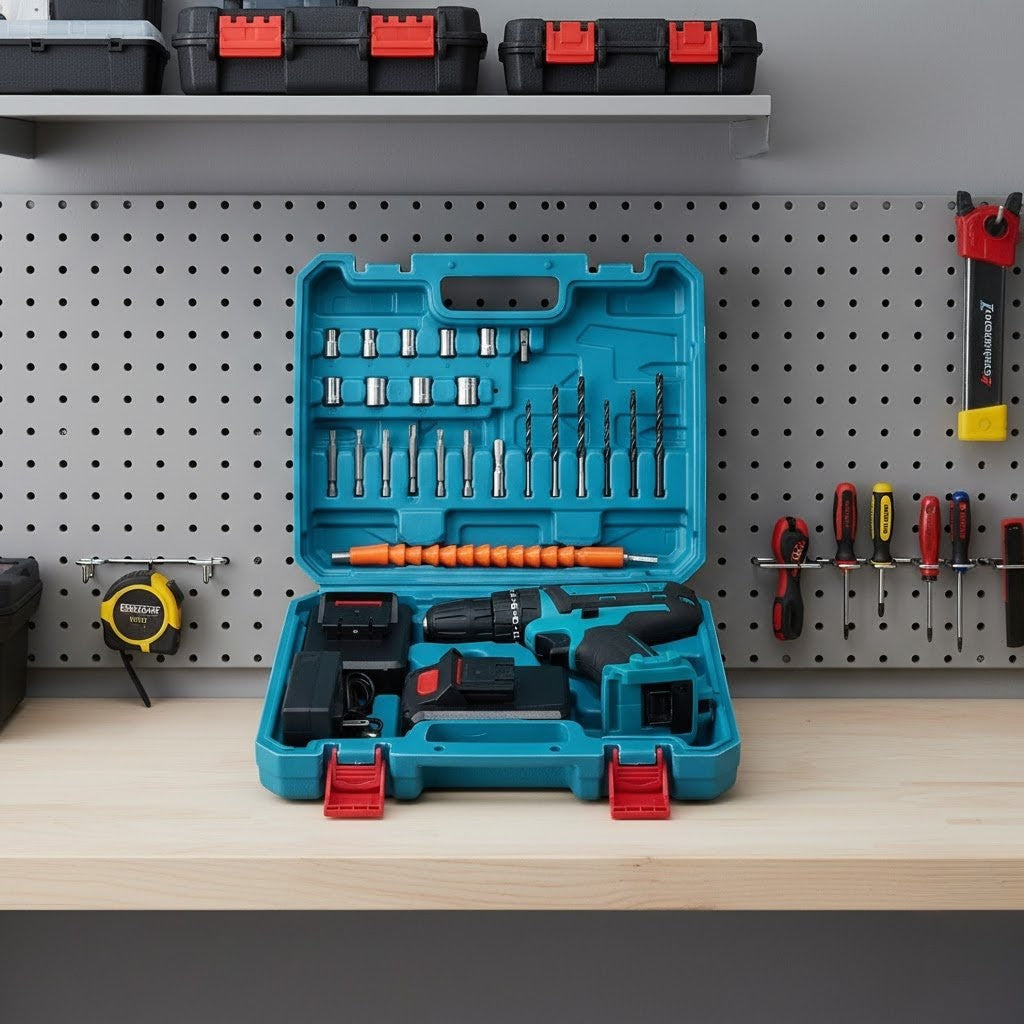 28 Pcs Screwdriver/Drill Kit + 2 Portable Batteries + Free Case