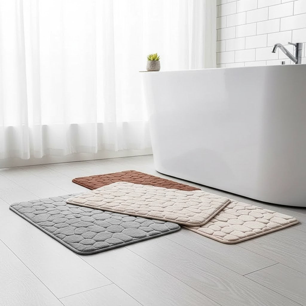 Kit of 2 Ultra Absorbent 3D Non-Slip Bathroom Mats