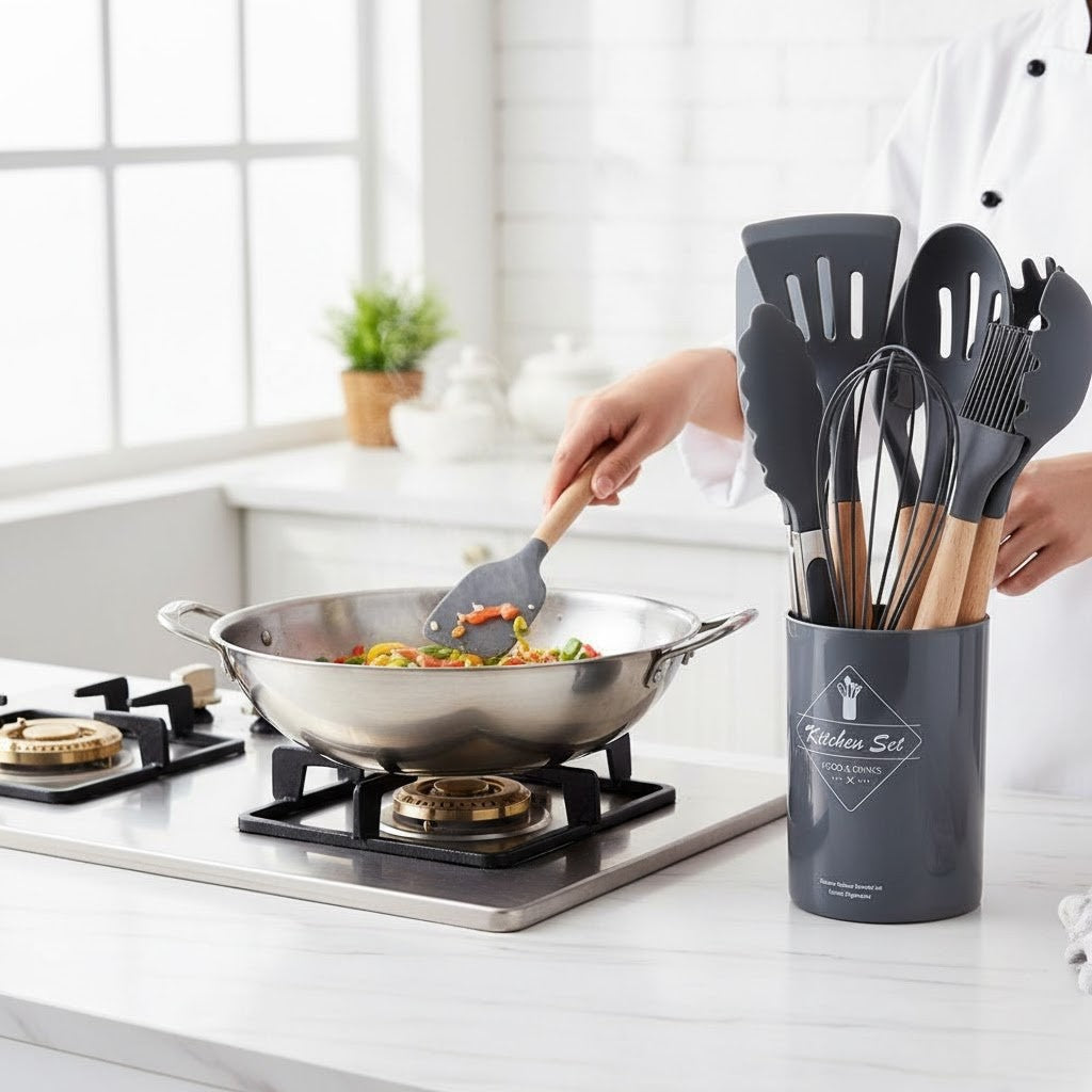 Kit 12 Non-Stick Silicone Utensils