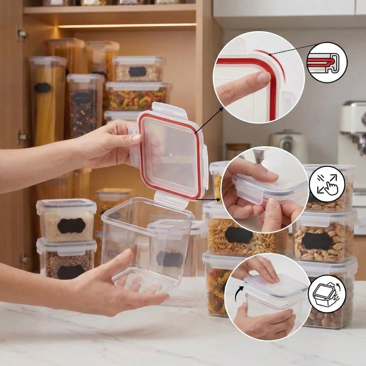Set of 14 Stackable Square Airtight Containers