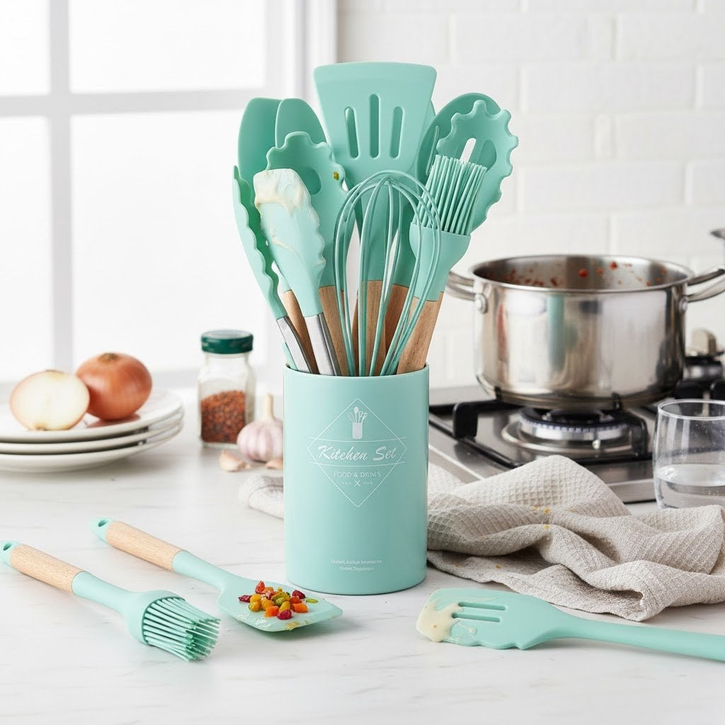 Kit 12 Non-Stick Silicone Utensils