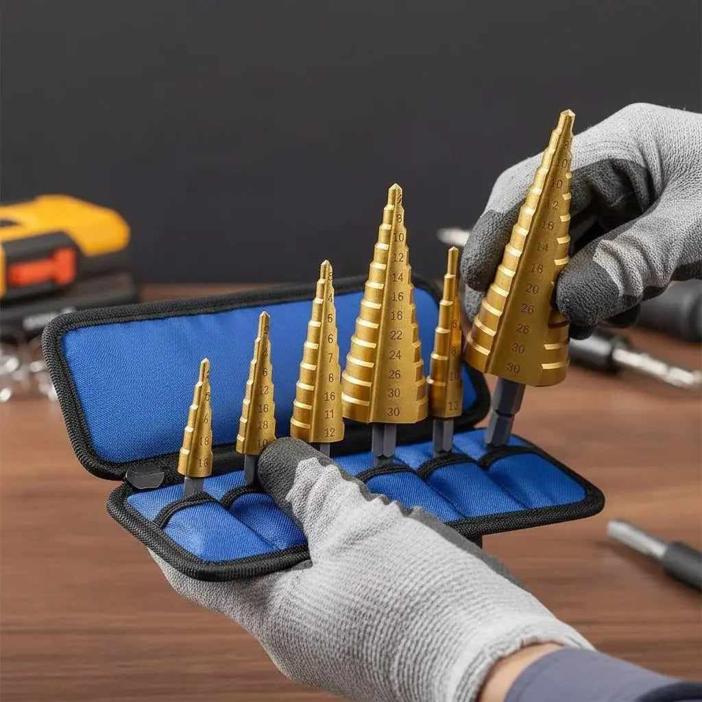 Complete Set of 6 Titanium Step Drill Bits