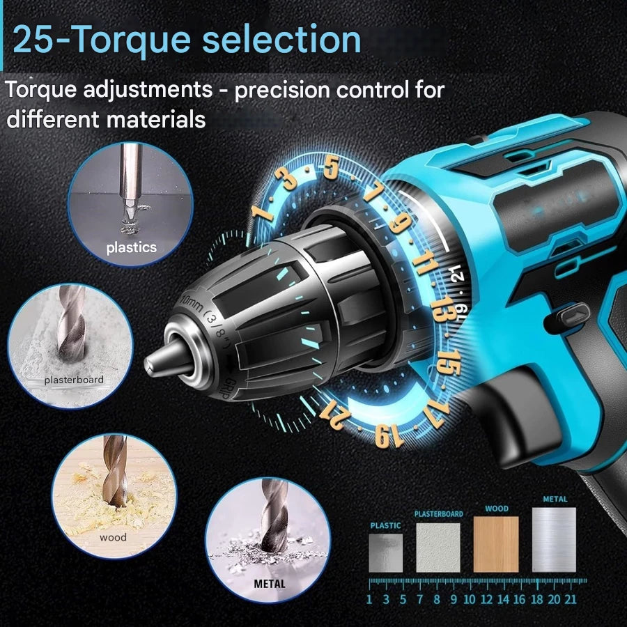 28 Pcs Screwdriver/Drill Kit + 2 Portable Batteries + Free Case