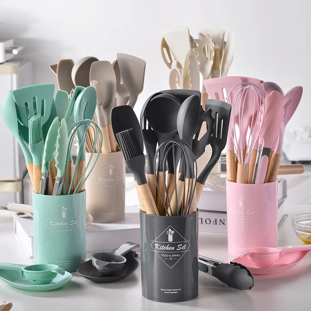 Kit 12 Non-Stick Silicone Utensils