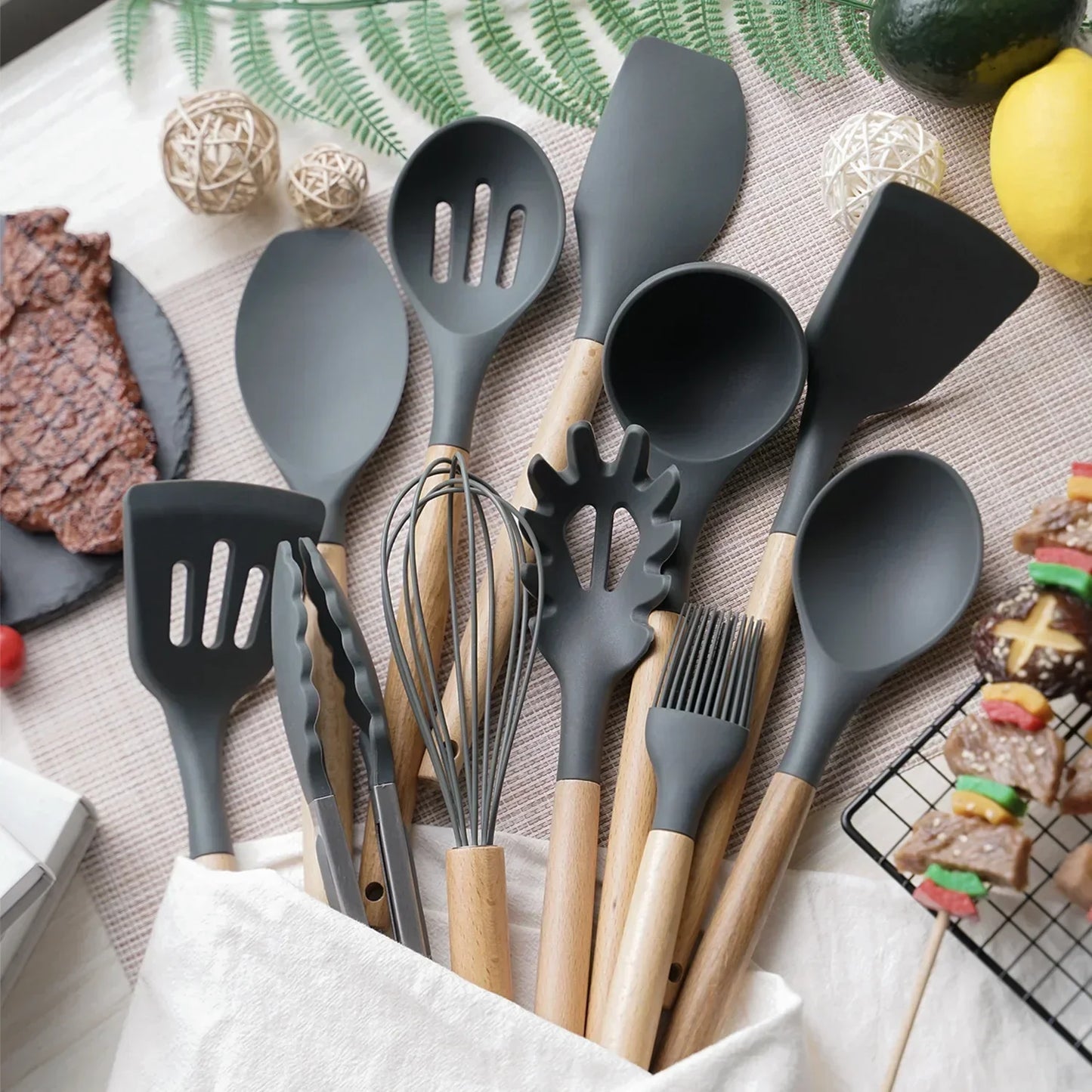 Kit 12 Non-Stick Silicone Utensils