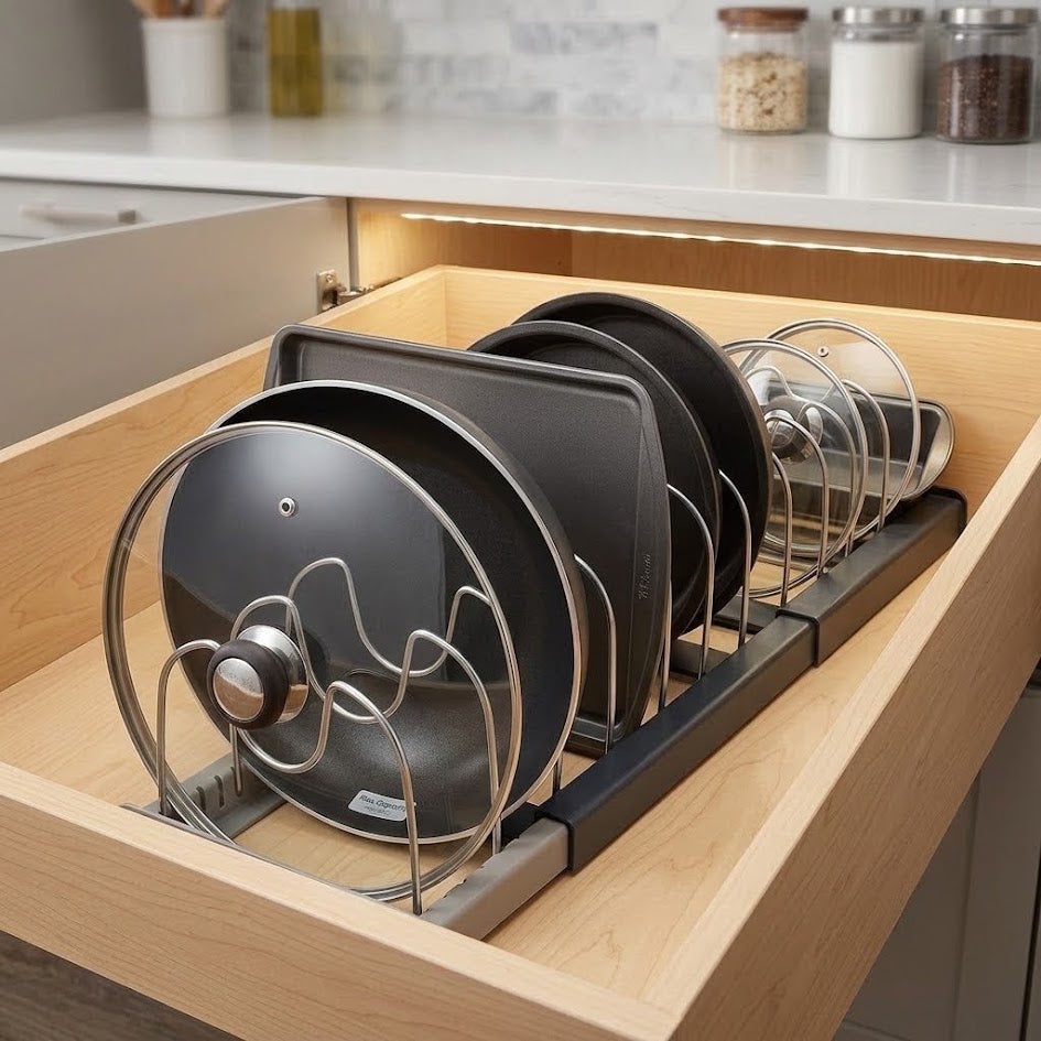 Expandable Pot and Lid Organizer Support
