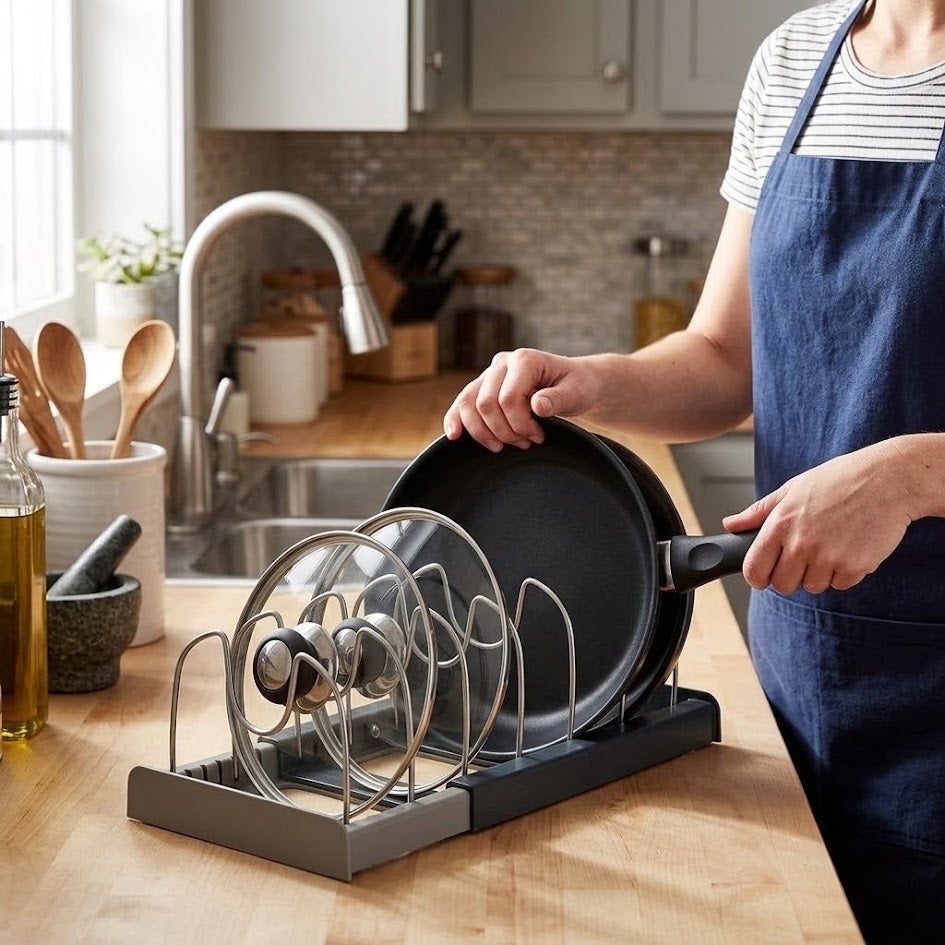 Expandable Pot and Lid Organizer Support