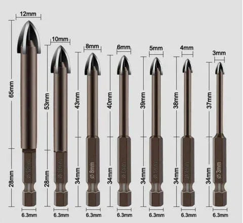 Kit of 7 Indestructible Universal Max Drill Bits
